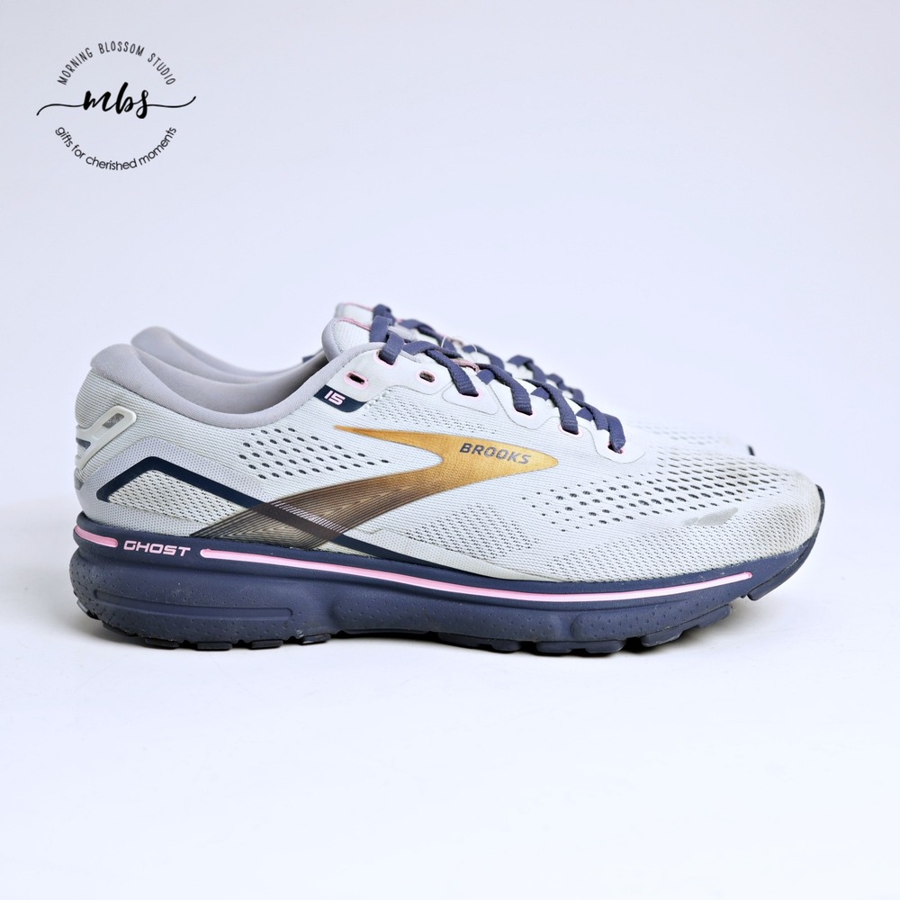 Brooks Ghost 15 Neutral Performance Running Shoes Gray Navy Women 10.5 Wide